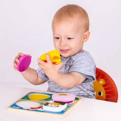 Touch and Feel Farm Puzzle | Wooden Sensory Shape Sorter with Textured Animal Pieces