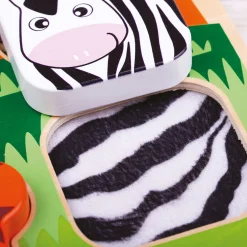 Touch and Feel Puzzle Set | Wooden Sensory Farm & Safari Animal Puzzles with Textured Pieces
