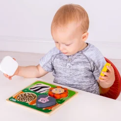 Touch and Feel Safari Puzzle | Wooden Sensory Shape Sorter with Textured Animal Pieces