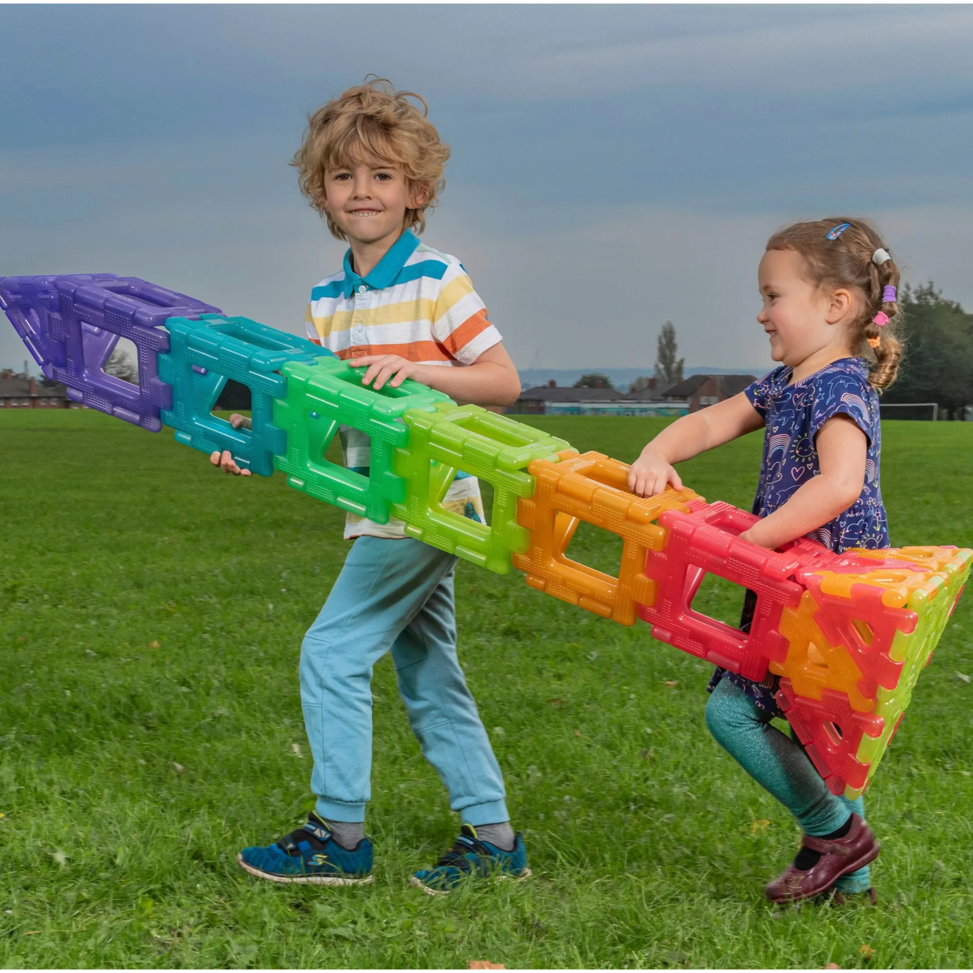 Translucent Giant Polydron 60 Piece Construction Set | Large STEM Building Shapes with Squares & Triangles