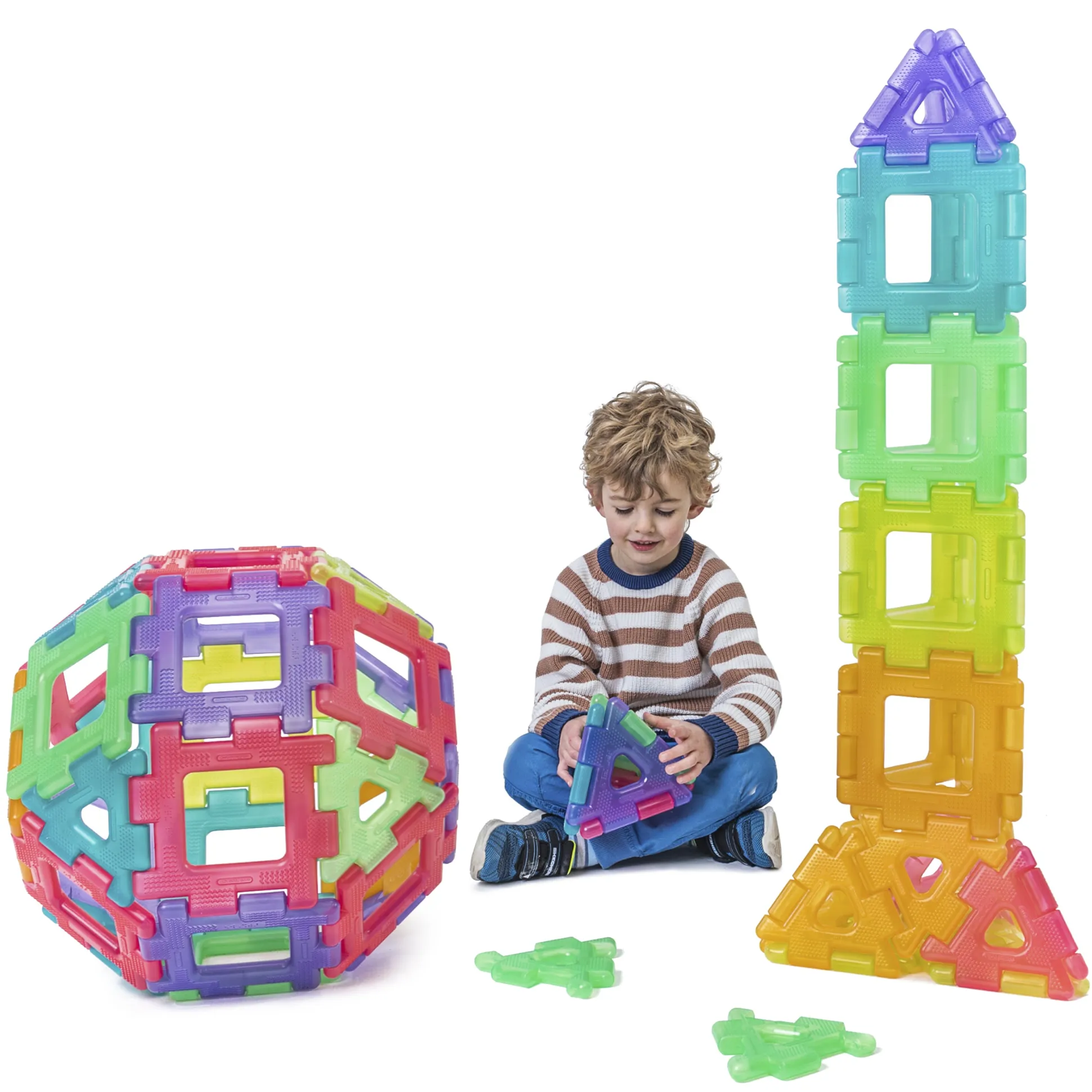 Translucent Giant Polydron 60 Piece Construction Set | Large STEM Building Shapes with Squares & Triangles