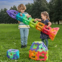 Translucent Giant Polydron 60 Piece Construction Set | Large STEM Building Shapes with Squares & Triangles
