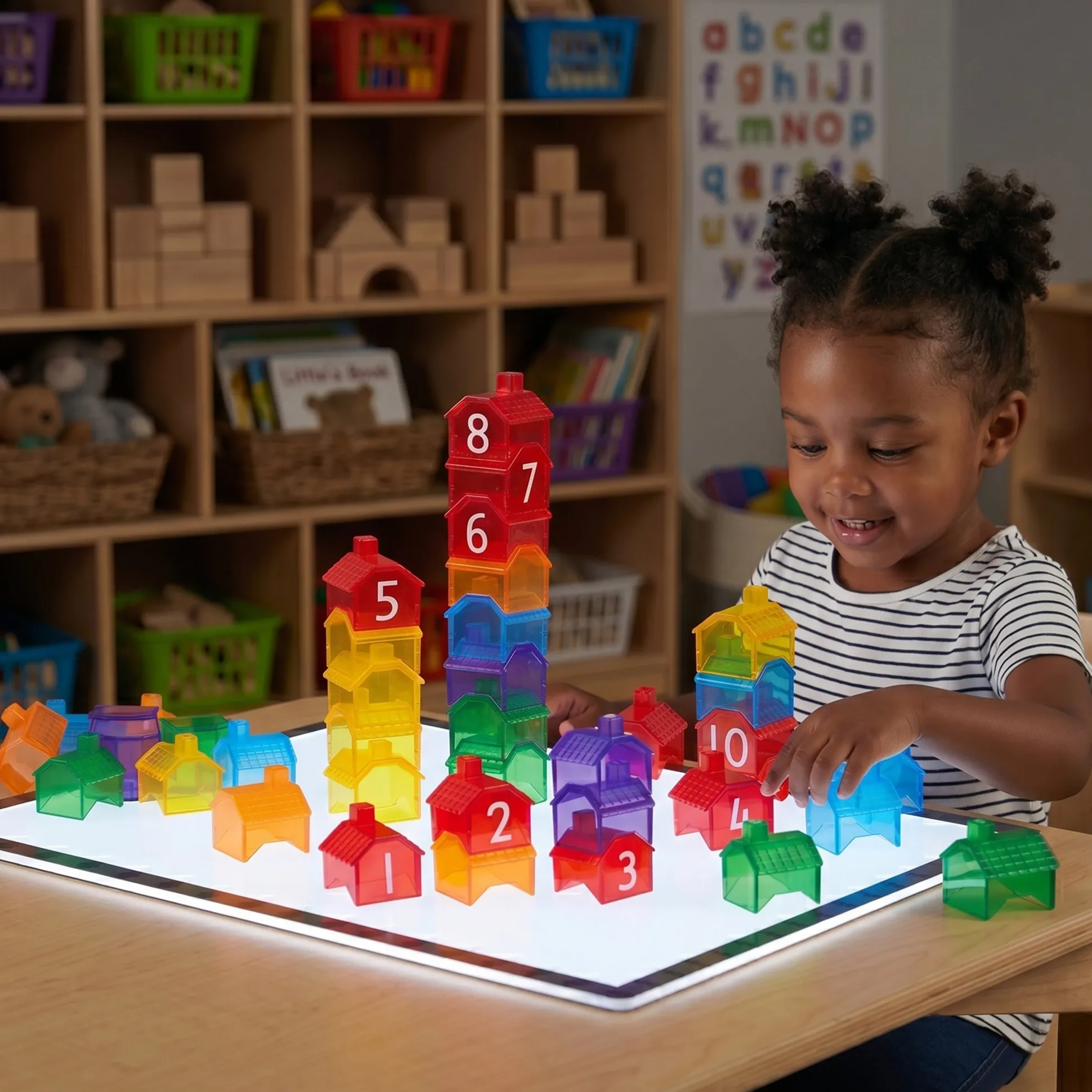 Translucent Stacking Houses | 55-Piece Light Table Construction & Early Math Set