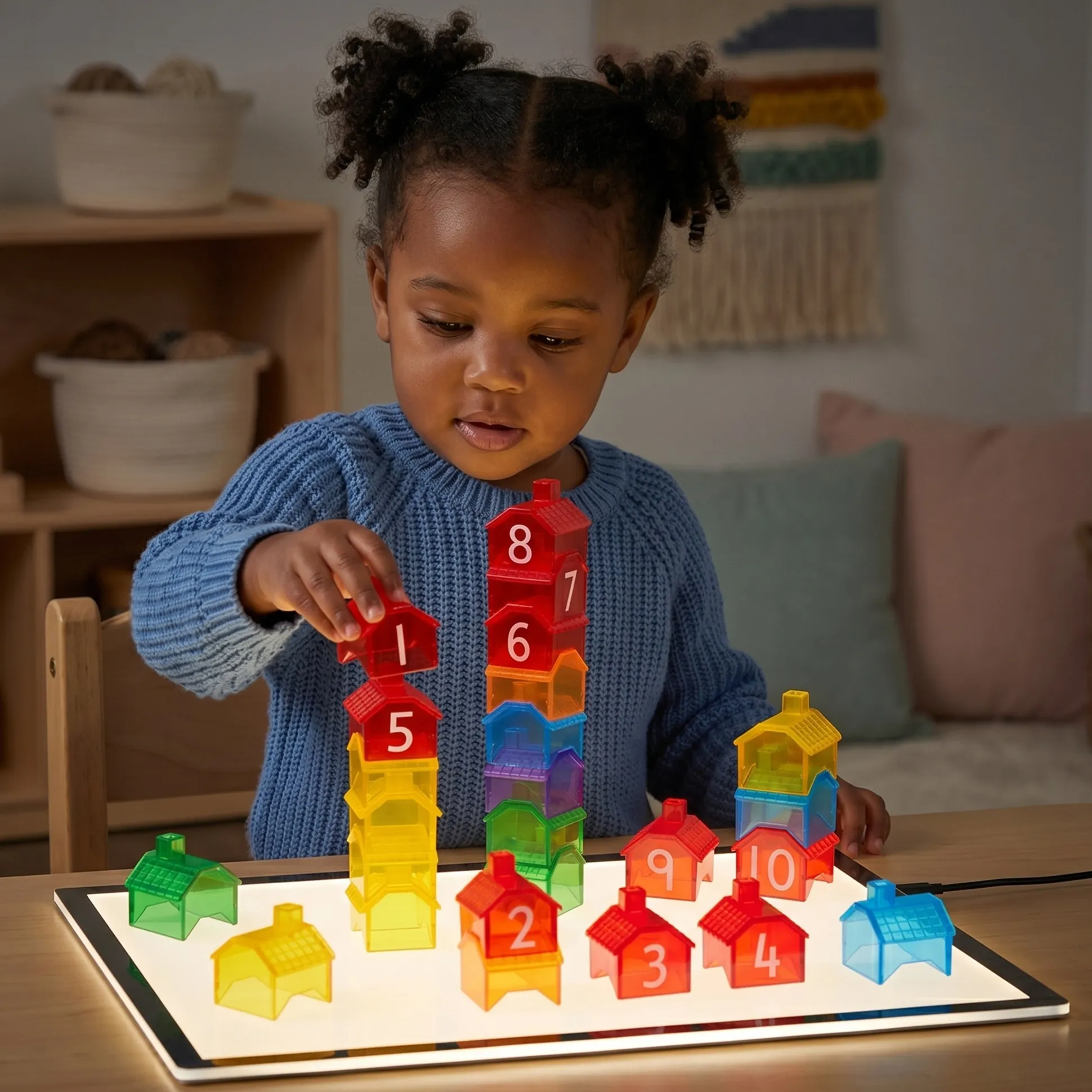 Translucent Stacking Houses | 55-Piece Light Table Construction & Early Math Set