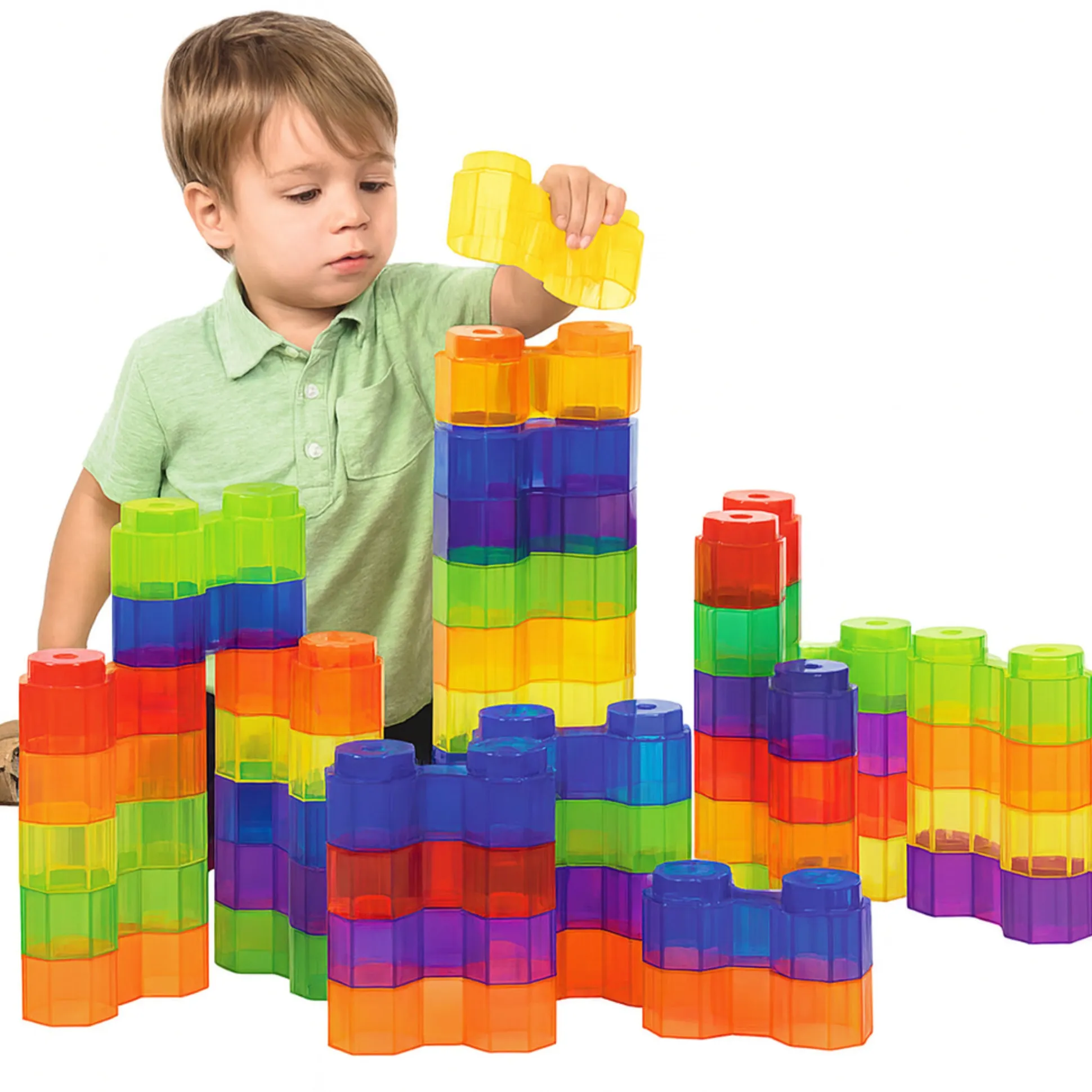 Translucent Twin Blocks | 48-Piece Interlocking Building Set for Light Table Play, Early Engineering & Fine Motor Development