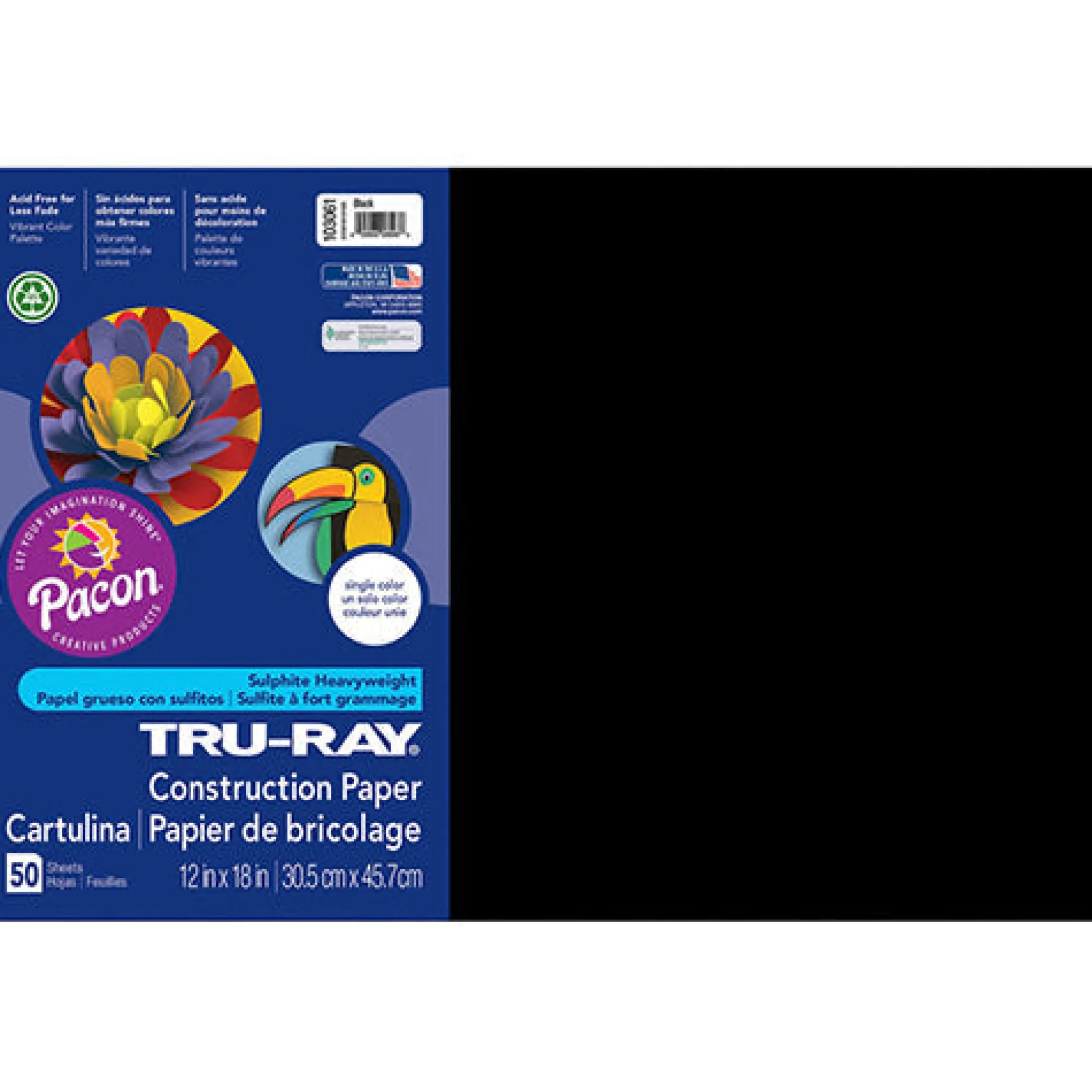 Tru-Ray® Construction Paper, Black, 12" x 18" - 50 Sheets
