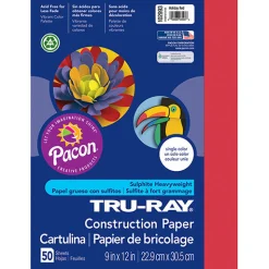 Tru-Ray® Construction Paper, Holiday Red, 9" x 12" - 50 Sheets