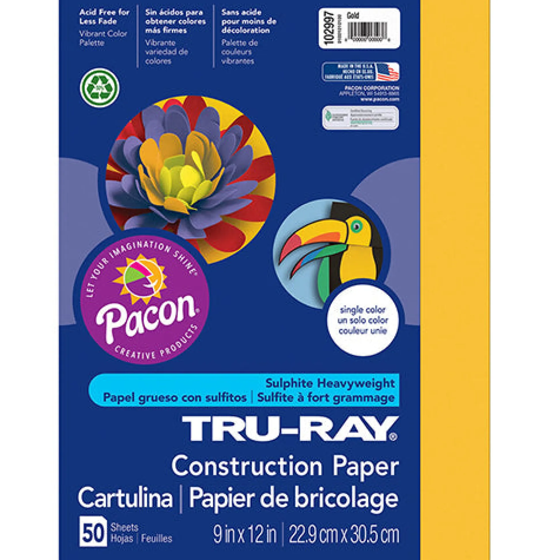Tru-Ray Heavyweight Golden Yellow Construction Paper, 9" x 12", 50 Sheets