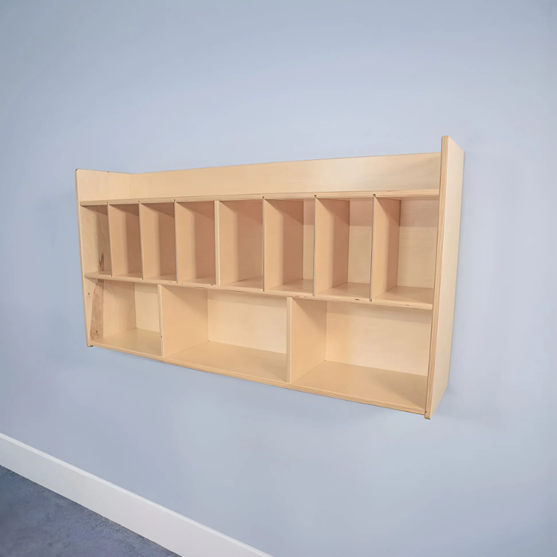 Wall Mounted Eight Cubby Diaper Cabinet | Birch Plywood Storage Organizer with Adjustable Dividers & Non-Toxic Finish