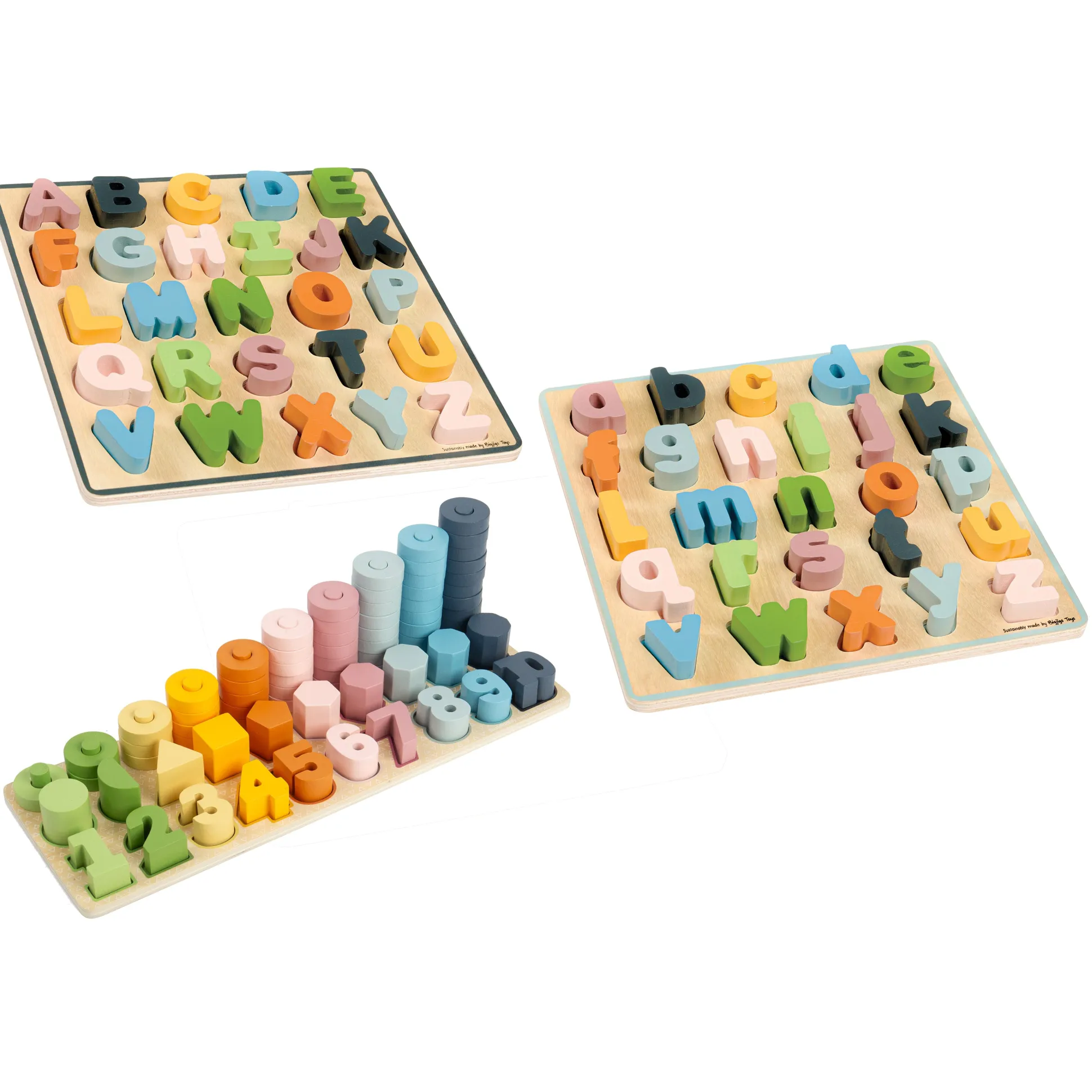 Wooden Alphabet & Counting Puzzle Set | Uppercase, Lowercase & Number Learning Puzzles