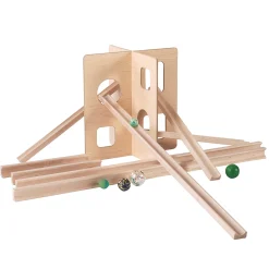 Wooden Ball Run Building Set – 14-Pc Premium Birch Wood Ramps & Towers for Kids STEM & Montessori Play