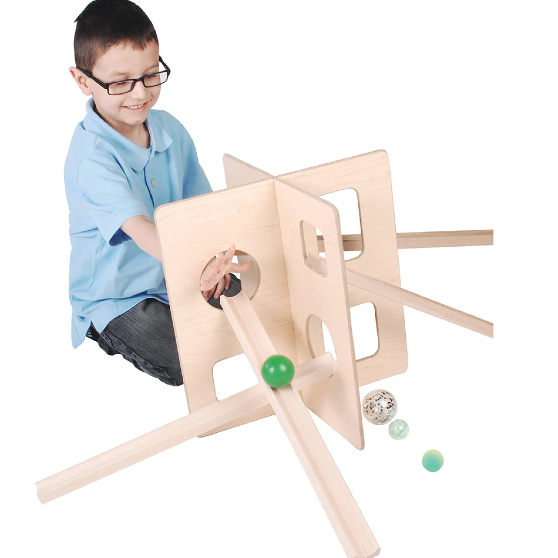 Wooden Ball Run Building Set – 14-Pc Premium Birch Wood Ramps & Towers for Kids STEM & Montessori Play
