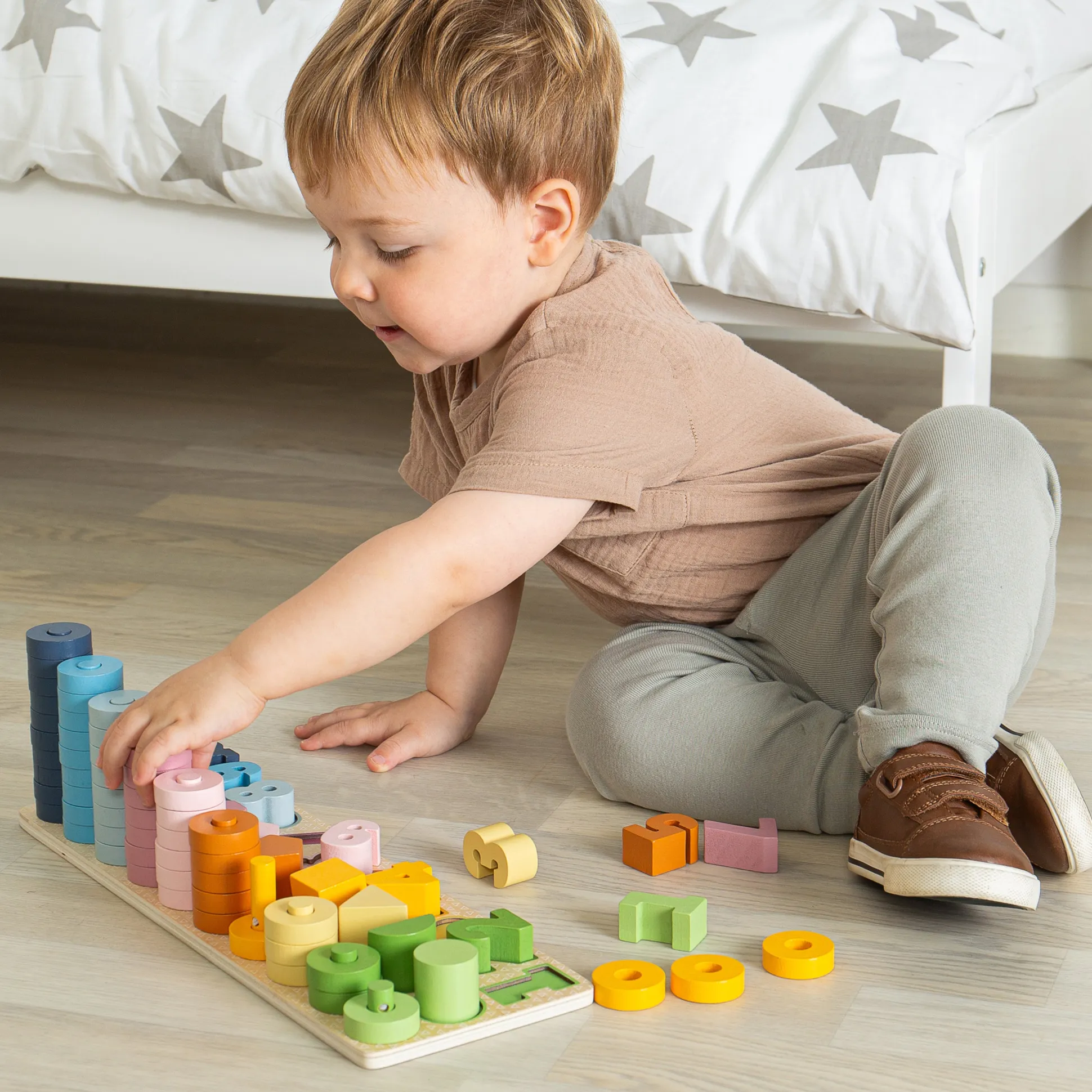 Wooden 1–10 Counting Board | 78-Piece Number Sorting, Shape Matching & Stacking Puzzle Toy