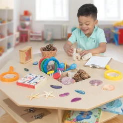 Wooden Discovery Table with 4 Classroom Stools | Hands on Science Center