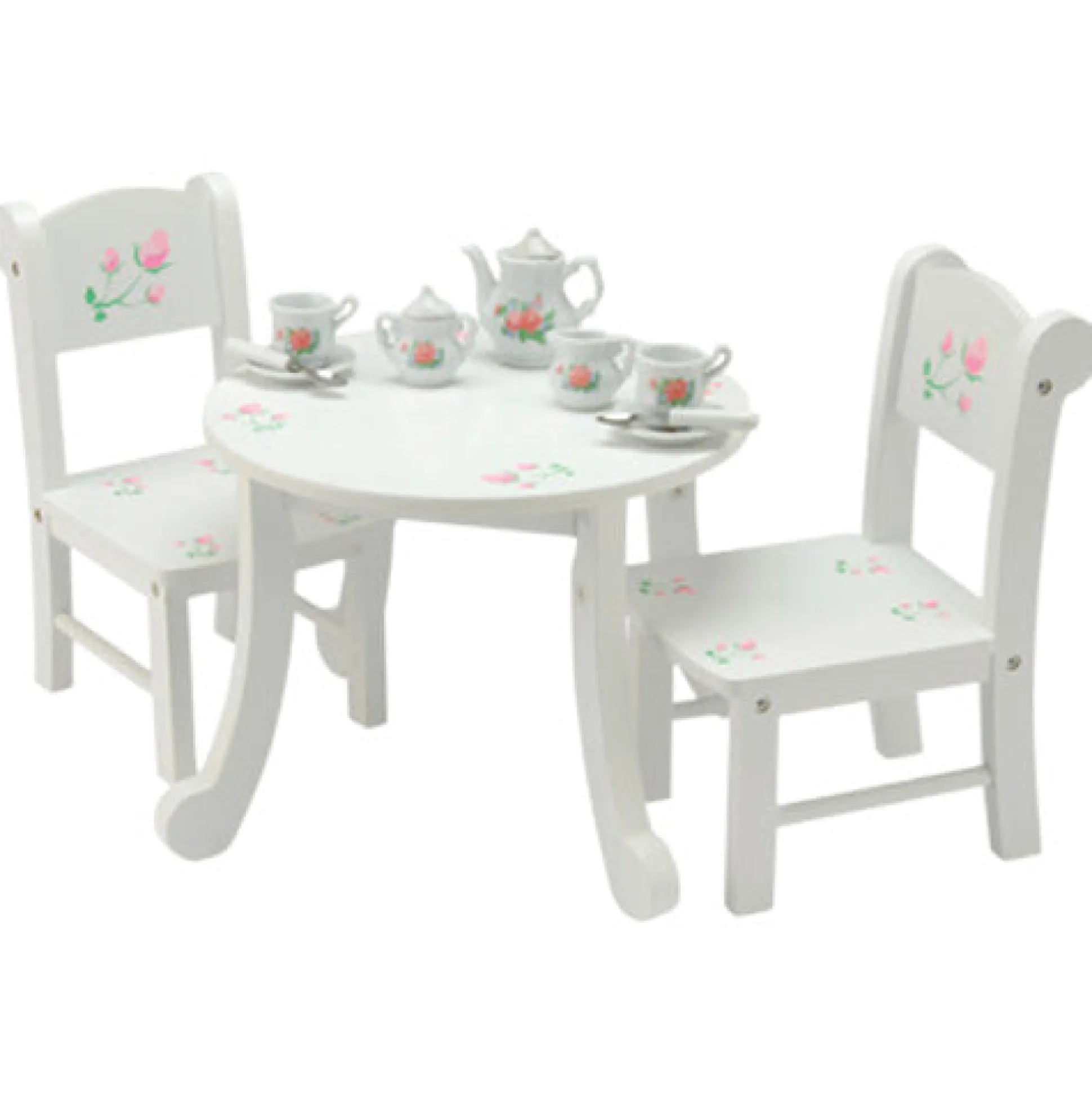 Wooden Doll Table & Chair Set with Floral Design | Ideal for 18" Doll Tea Parties