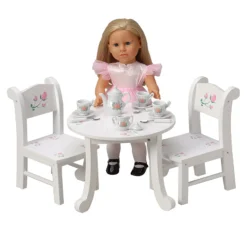 Wooden Doll Table & Chair Set with Floral Design | Ideal for 18