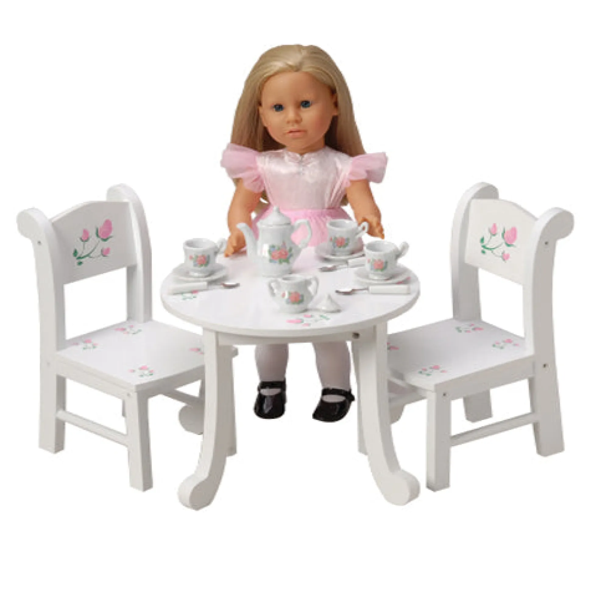 Wooden Doll Table & Chair Set with Floral Design | Ideal for 18" Doll Tea Parties