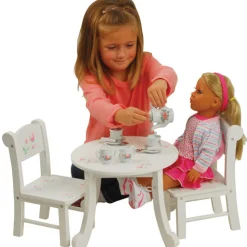 Wooden Doll Table & Chair Set with Floral Design | Ideal for 18