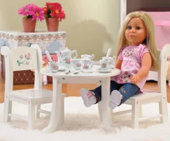 Wooden Doll Table & Chair Set with Floral Design | Ideal for 18