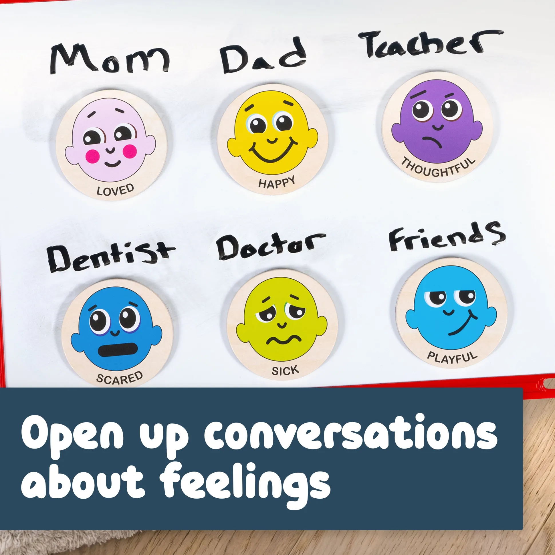 Wooden Emotion Magnets | 20-Piece Toddler Feelings Recognition Set