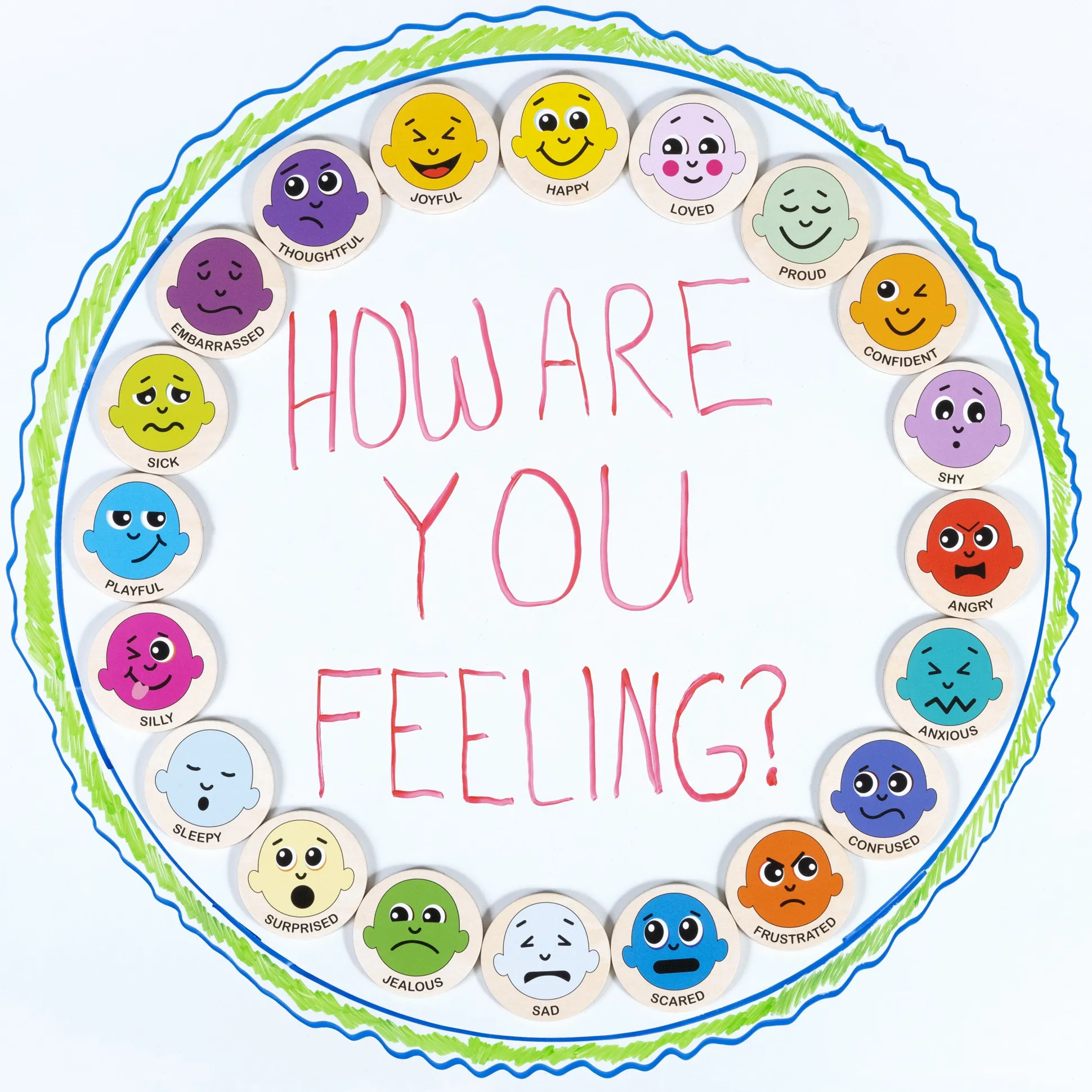 Wooden Emotion Magnets | 20-Piece Toddler Feelings Recognition Set