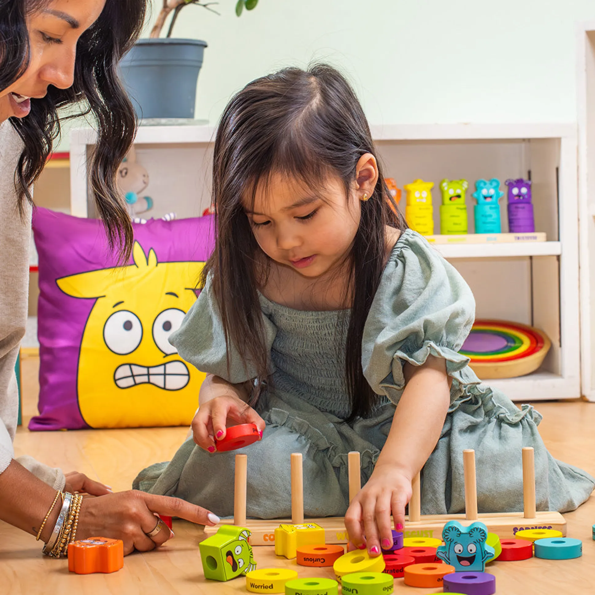 Wooden Feelings Stacking Rings | Emotional Expression & Color Learning Toy