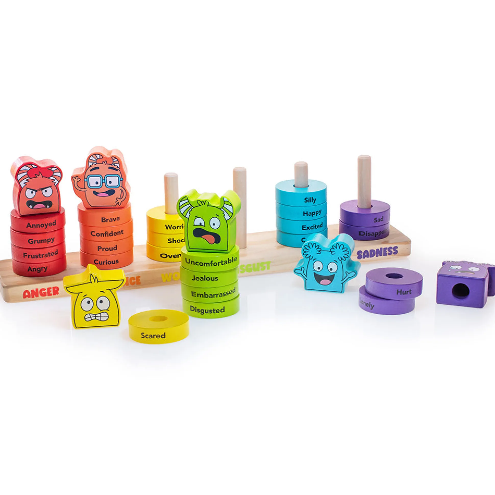 Wooden Feelings Stacking Rings | Emotional Expression & Color Learning Toy