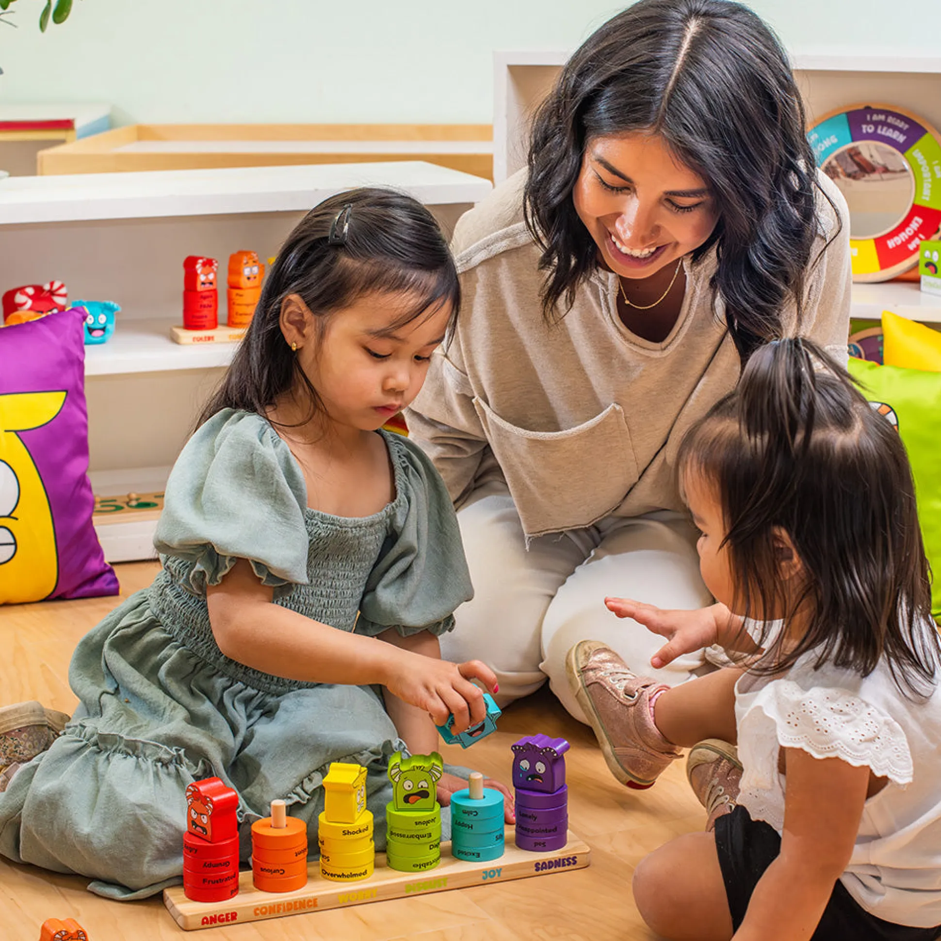 Wooden Feelings Stacking Rings | Emotional Expression & Color Learning Toy