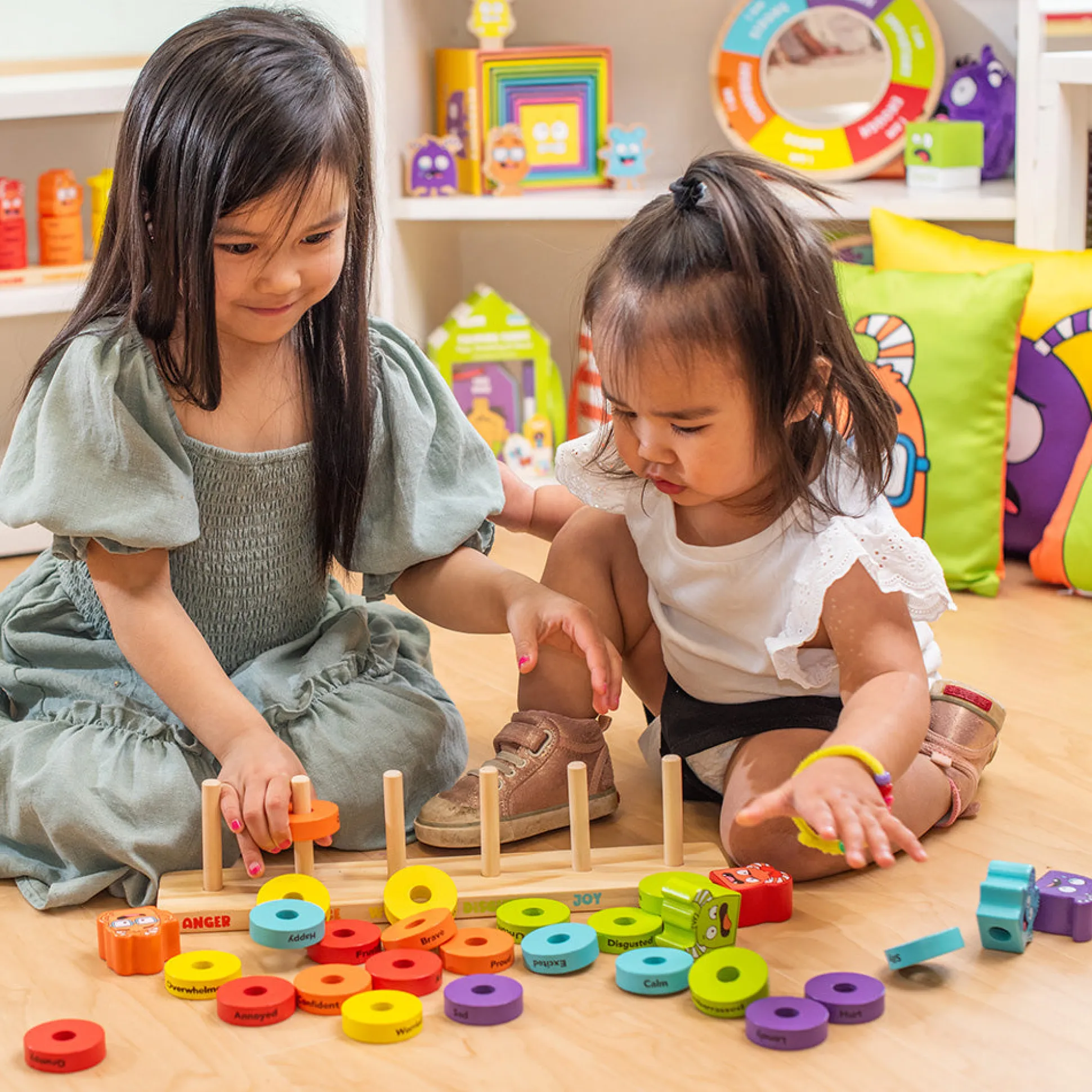 Wooden Feelings Stacking Rings | Emotional Expression & Color Learning Toy