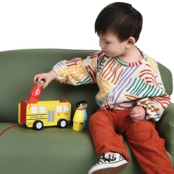 Wooden Pull Along School Bus Toy with Shape Matching Riders