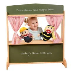 Wooden Puppet Stage with Candy-Stripe Curtains & Chalkboard