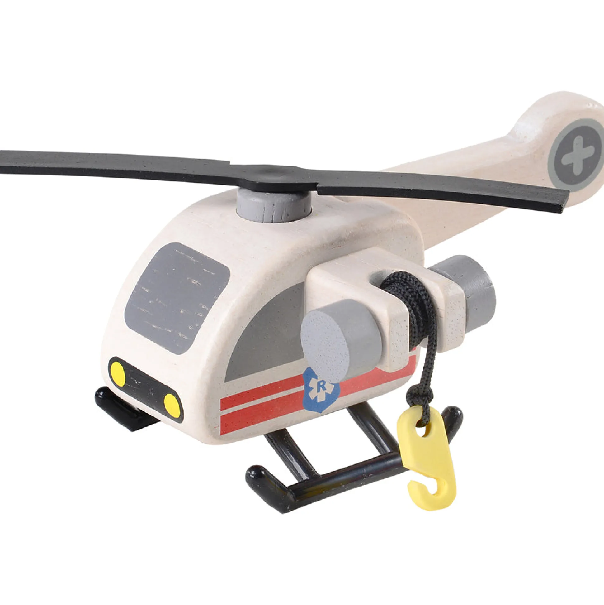 Wooden Rescue Center with Three Figures, Helicopter, Ambulance and Fire Truck