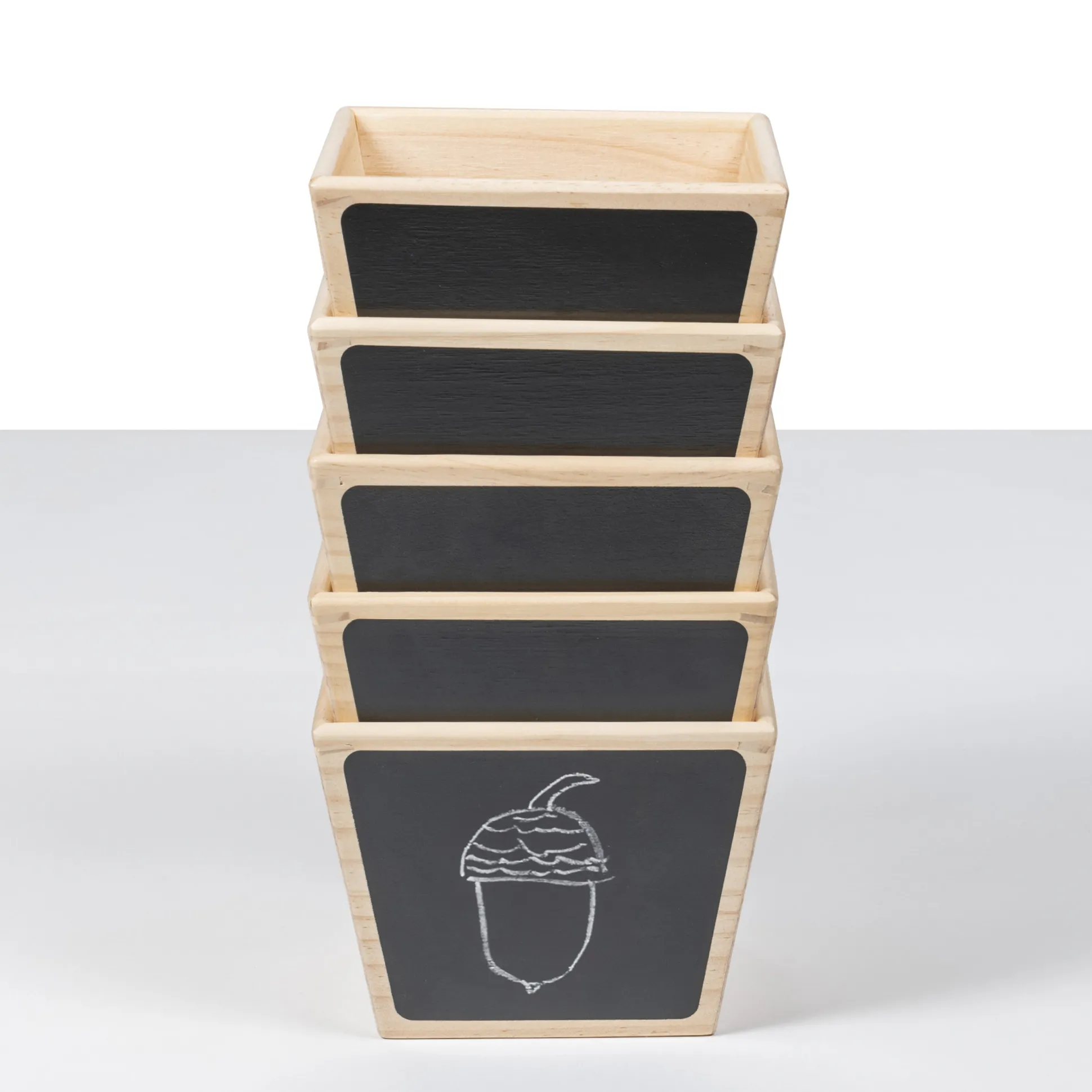 Wooden Sorting Pots 5-Piece Set | Stackable Counting, Sorting & Chalk Labeling Learning Pots