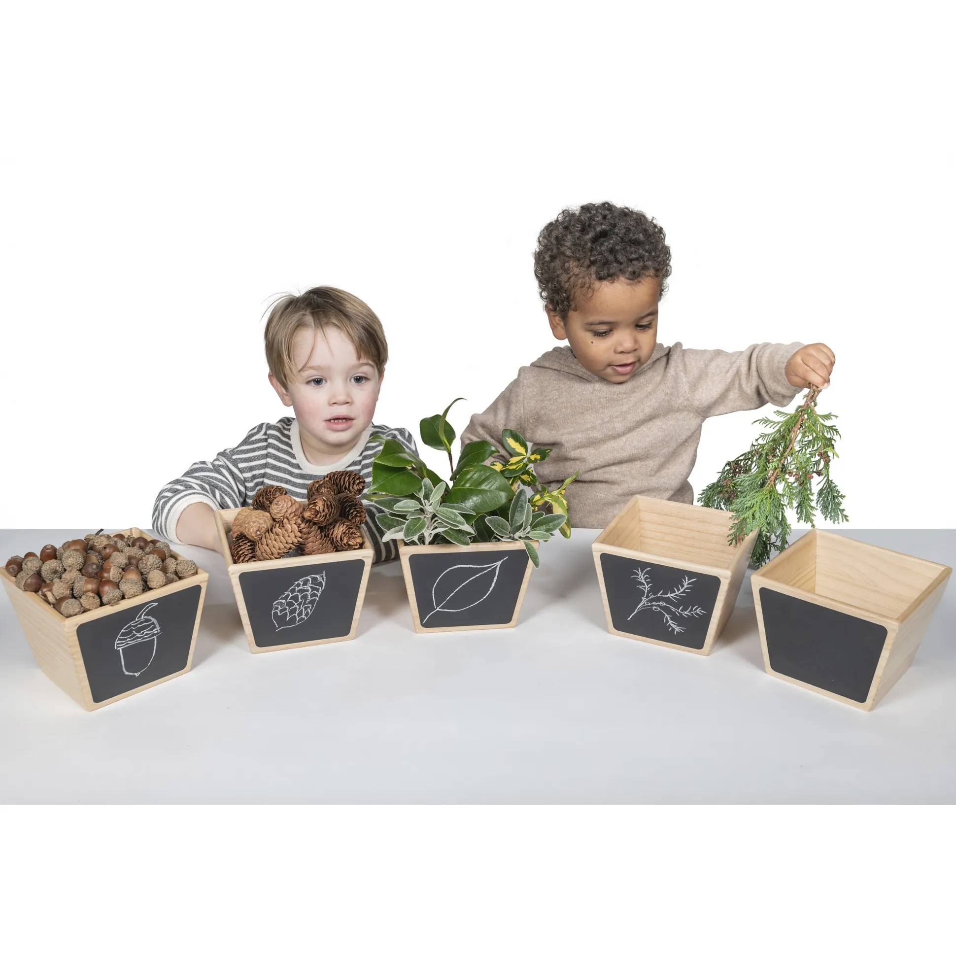 Wooden Sorting Pots 5-Piece Set | Stackable Counting, Sorting & Chalk Labeling Learning Pots