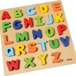 Wooden Uppercase Alphabet Puzzle | Colorful ABC Block Matching Tray & Letters