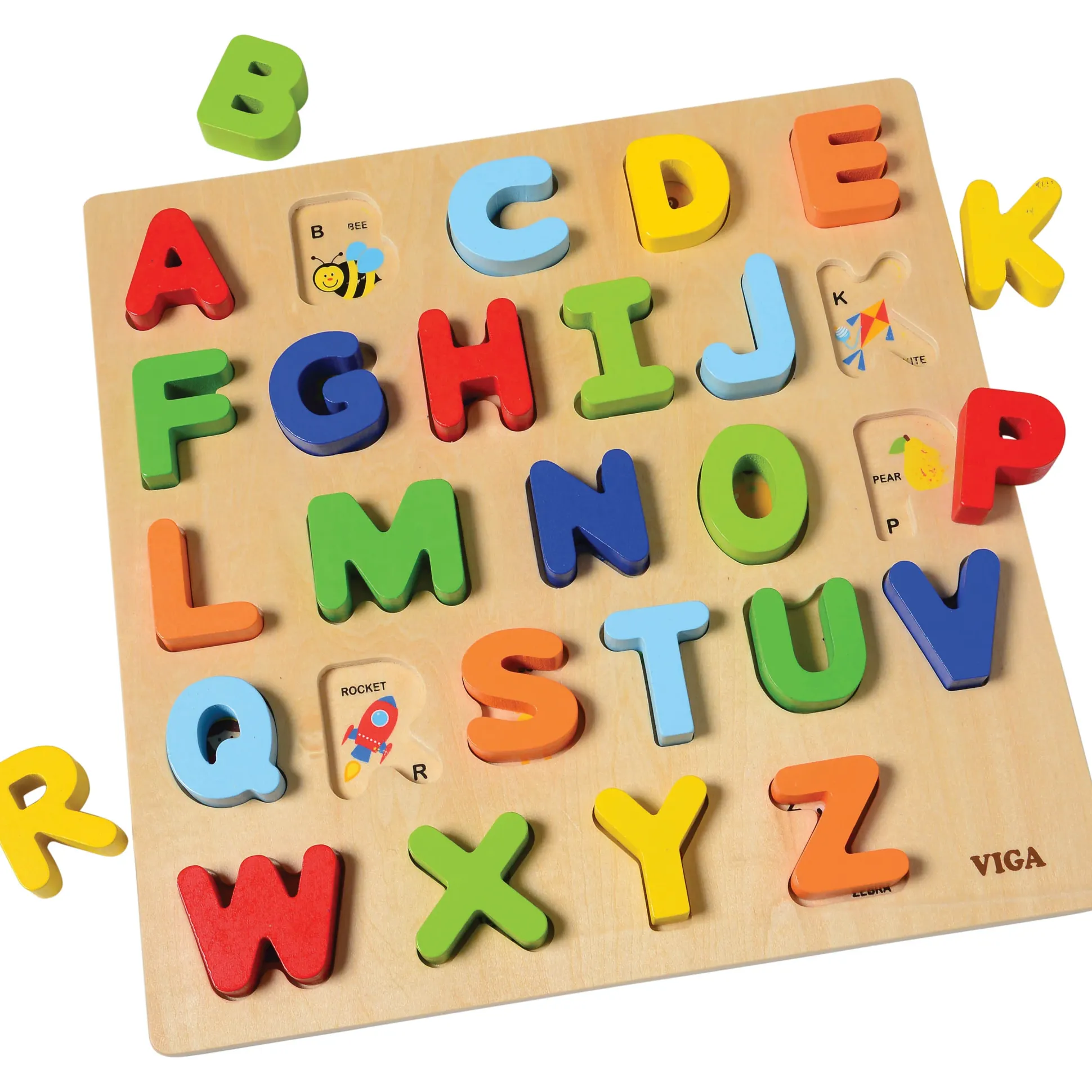 Wooden Uppercase Alphabet Puzzle | Colorful ABC Block Matching Tray & Letters
