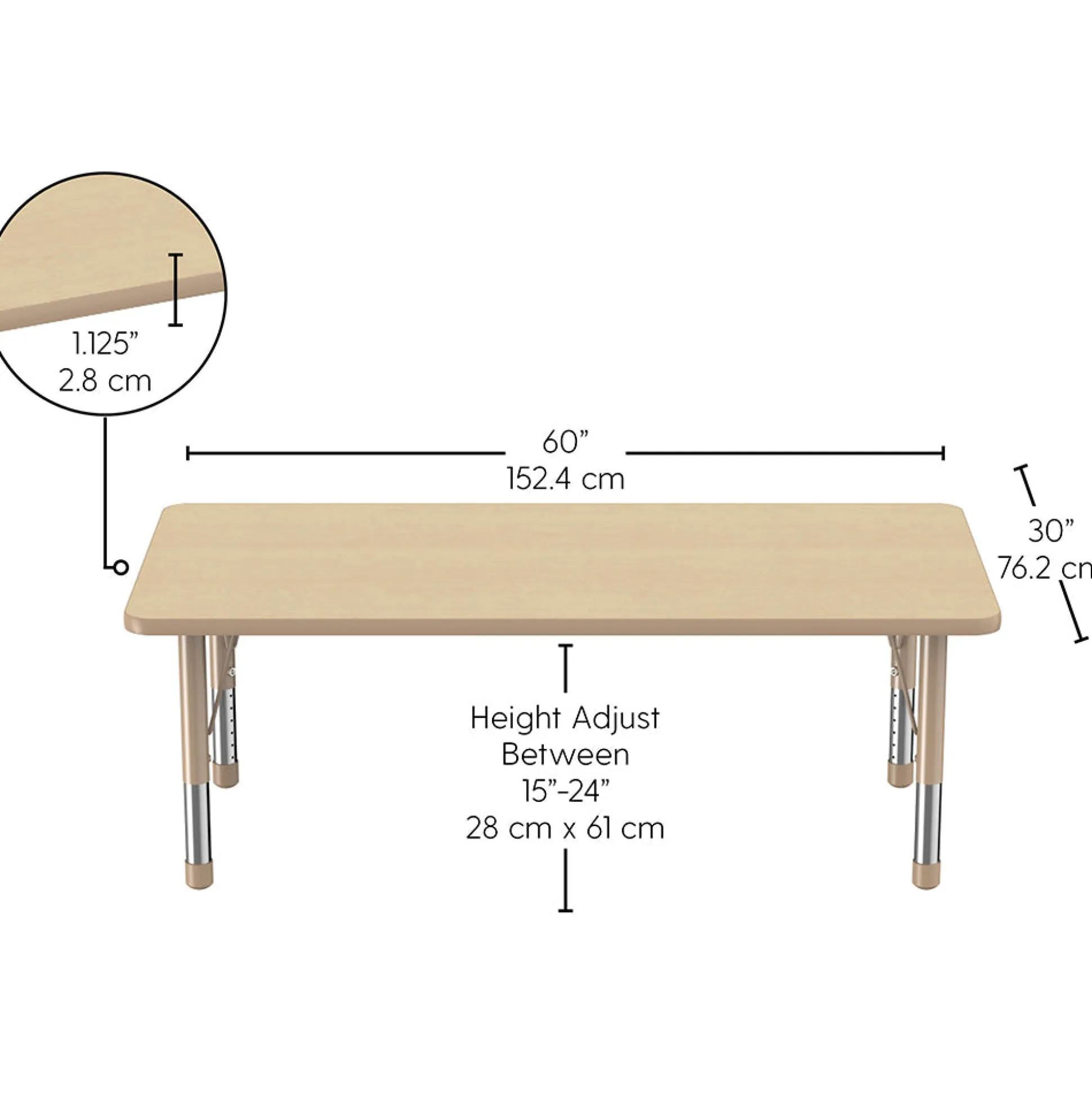 30" x 60" Adjustable Chunky Leg Table with 6 Chairs (8" seat height)