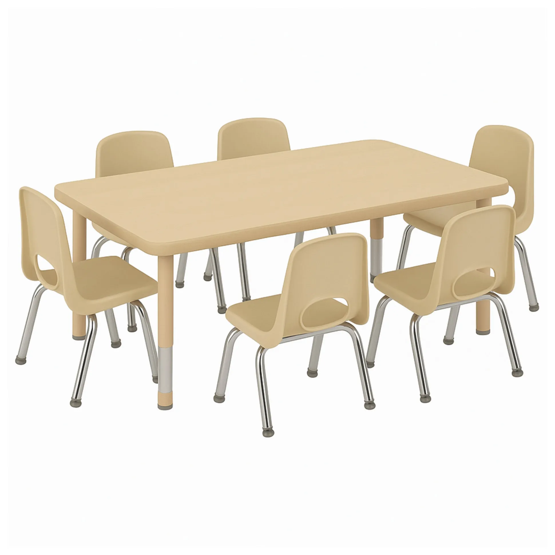 30" x 60" Adjustable Chunky Leg Table with 6 Chairs (12" seat height)