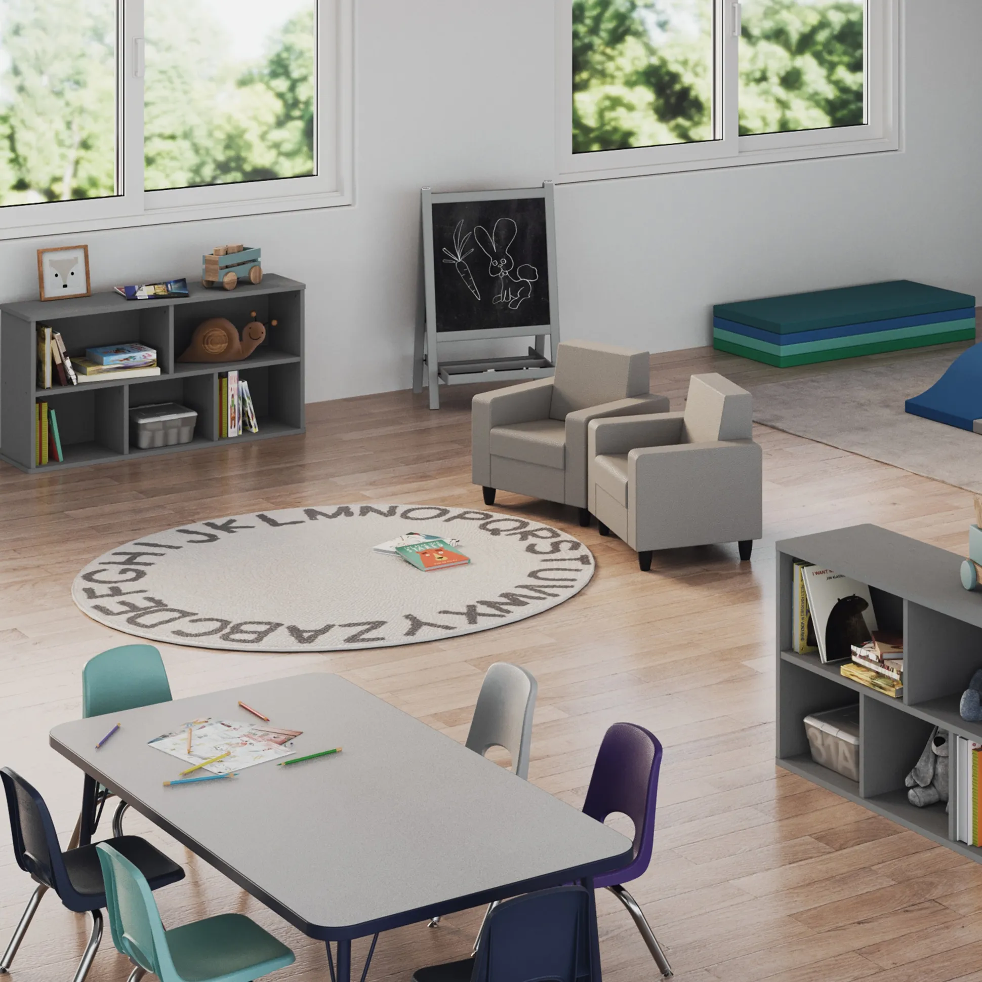 30" x 60" Gray Adjustable Activity Table | Spacious, Durable Classroom Table with Standard Chrome Legs