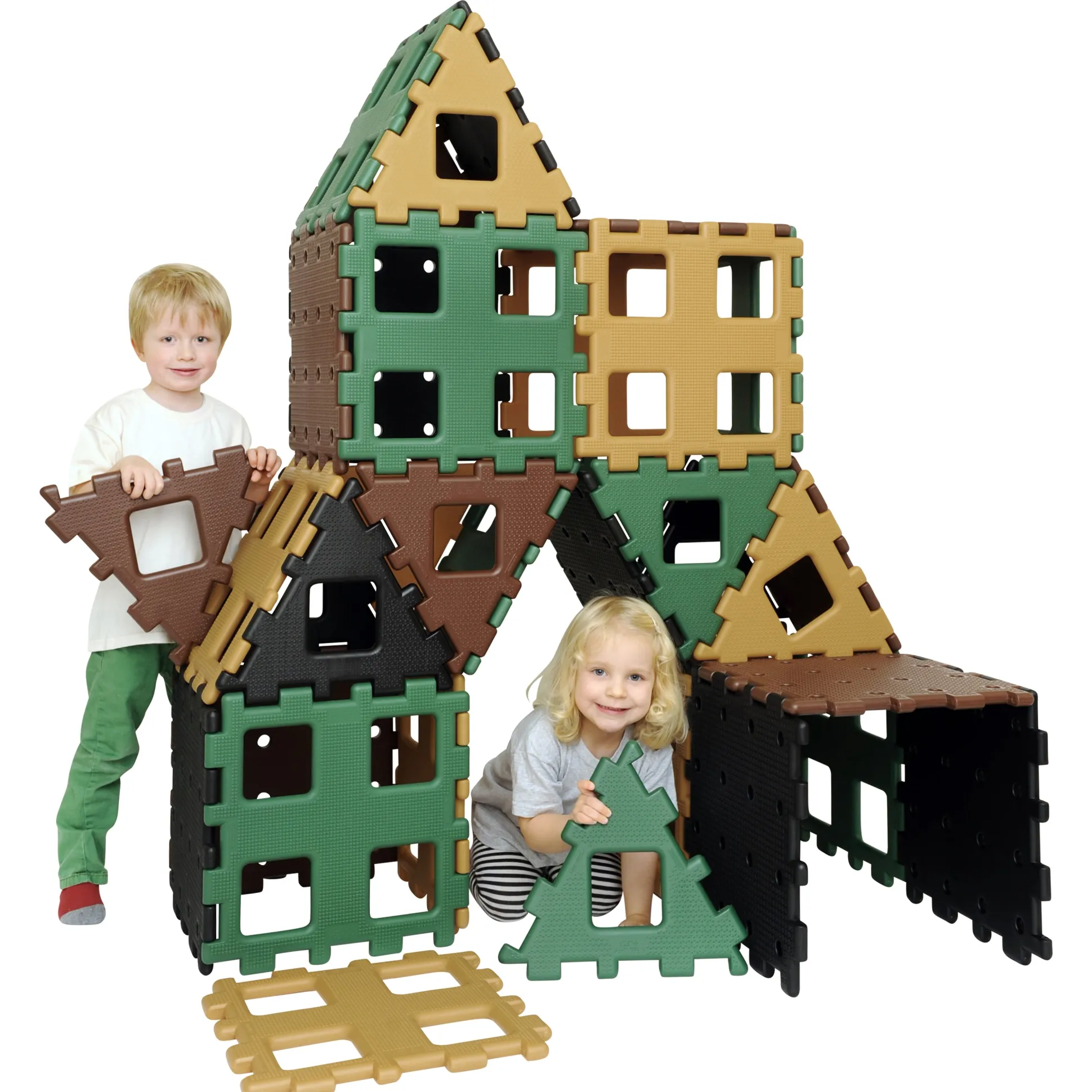 XL Polydron Natural Colors Set | 36 Piece Large-Scale STEM Construction Toy with Squares & Triangles in Earth Tones
