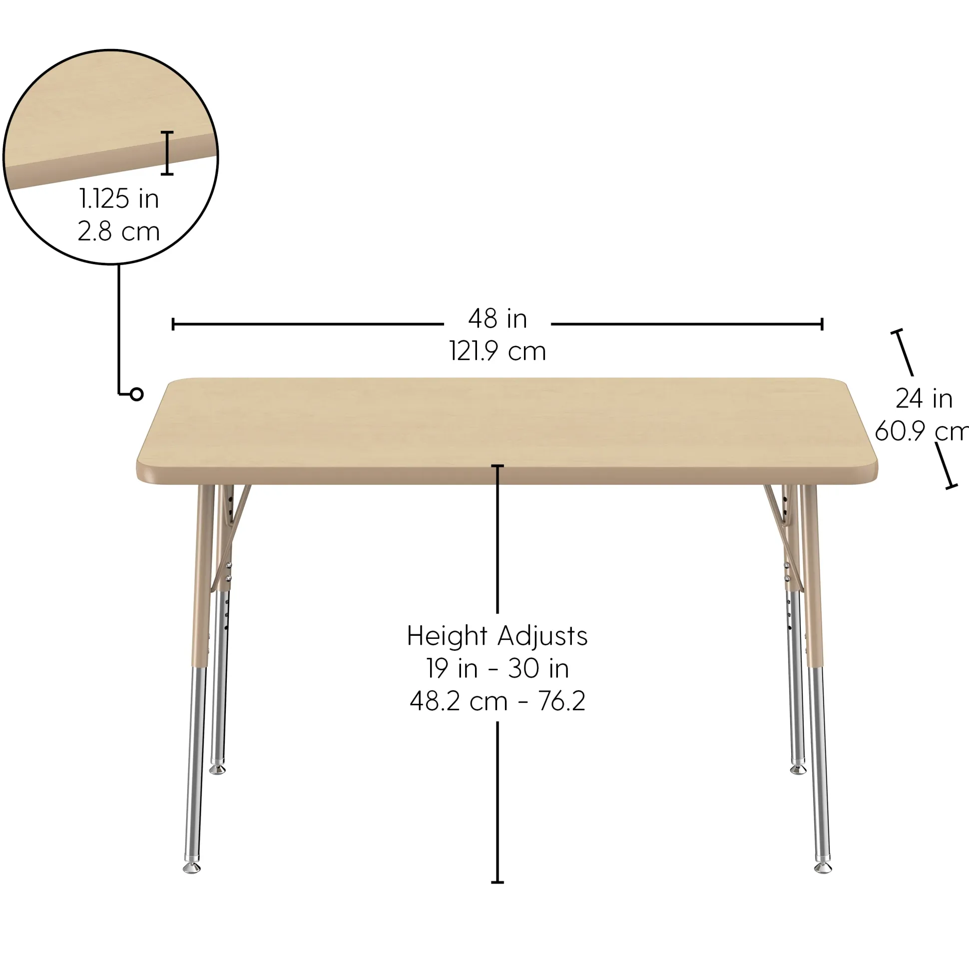 24" x 48" Maple Adjustable Activity Table | Durable Classroom Table with Standard Chrome Legs