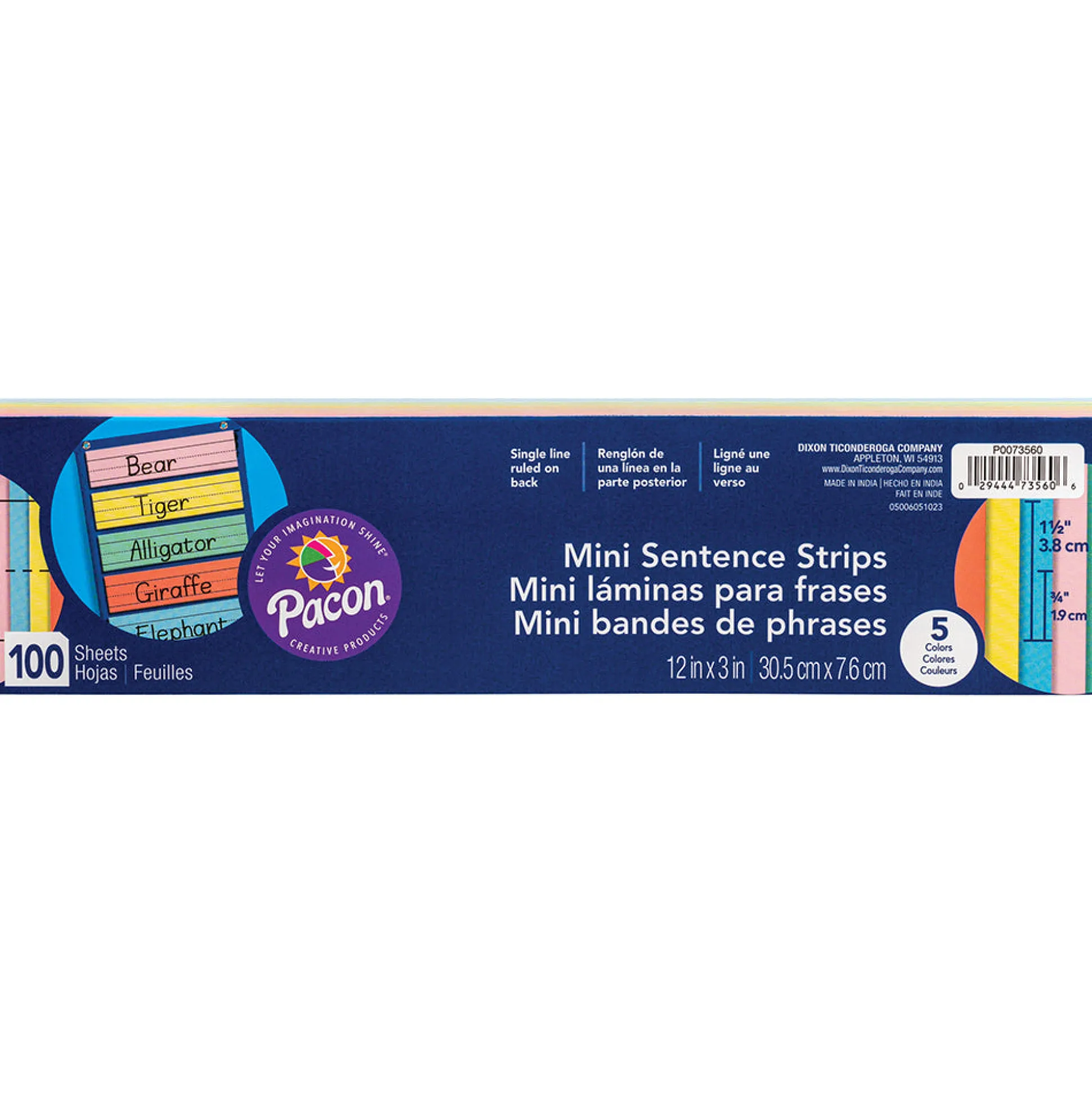 3"x12" Mini Sentence Strips | 100-Pack Double-Sided Ruled in Assorted Colors
