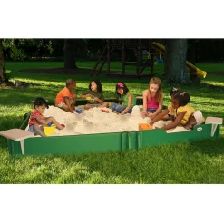 10' x 10' Sandbox Kit | Recyclable Plastic with Interlocking Panels, Bench & Cover