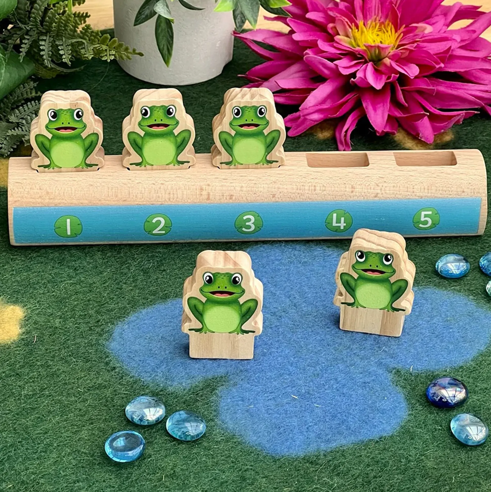 Yellow Door® Five Frogs on a Log | Wooden Number Line & Matching Game