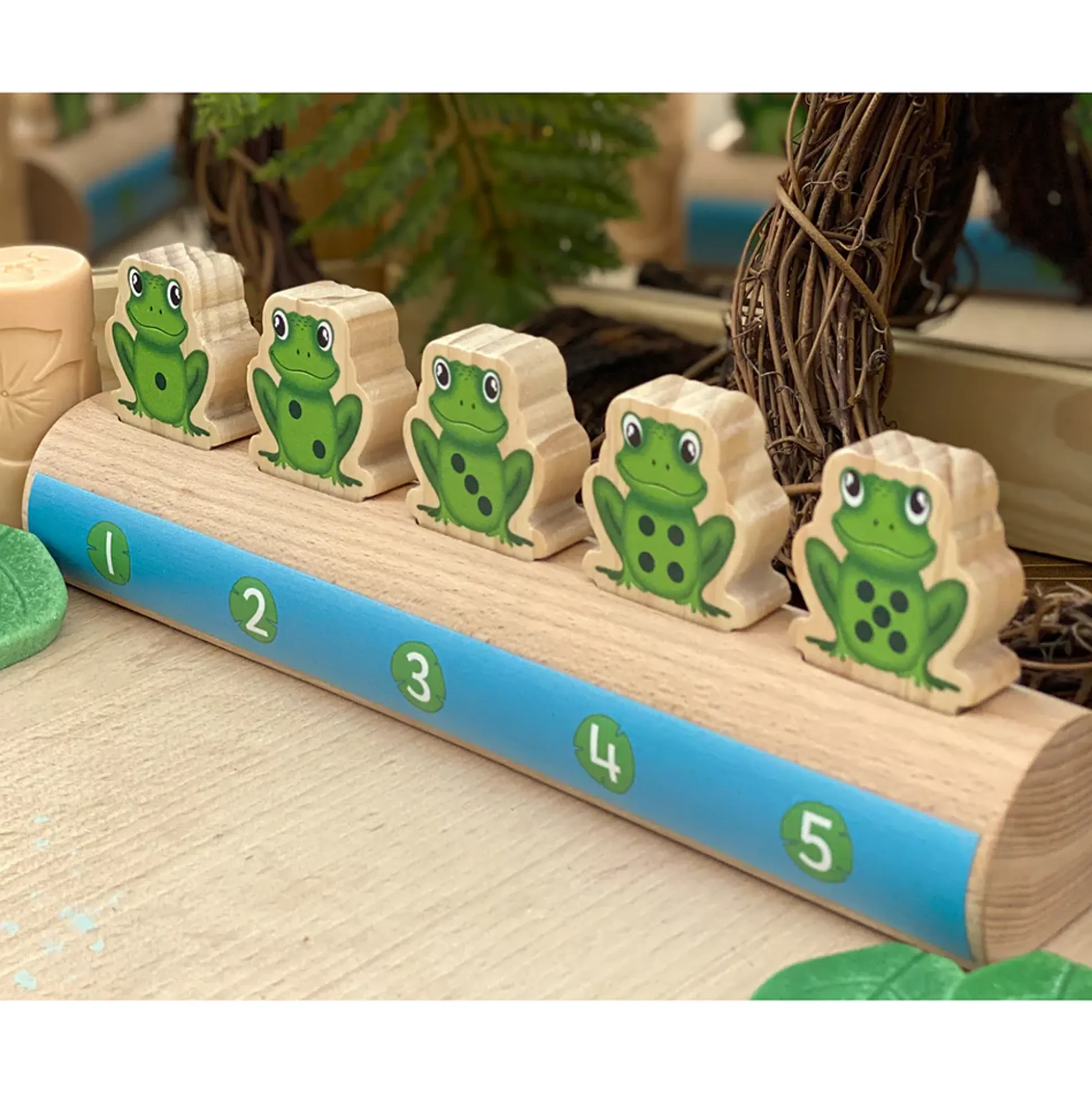 Yellow Door® Five Frogs on a Log | Wooden Number Line & Matching Game